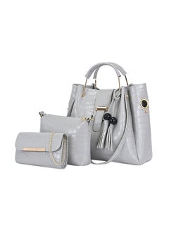 Buy 3 Piece Crocodile Pattern Large Capacity Texture Composite Bag Set Grey in Saudi Arabia