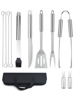 Buy 12pcs BBQ Grill Accessories Grill Set Stainless Steel Barbecue Grill Tool Set with Portable Bag, Great for Outdoor BBQ, Camping, Cooking, Party silver in Saudi Arabia