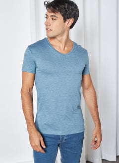 Buy V-Neck Short Sleeve T-Shirt Blue in UAE