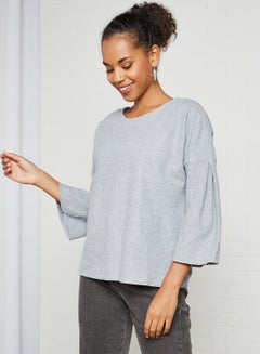 Buy Bell Sleeve Crew Neck Sweater Grey in UAE