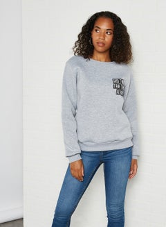 Buy Graphic Printed Long Sleeve Sweatshirt Grey in UAE