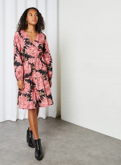 Buy Floral Pattern Faye Midi Dress Black Flower Aop in UAE