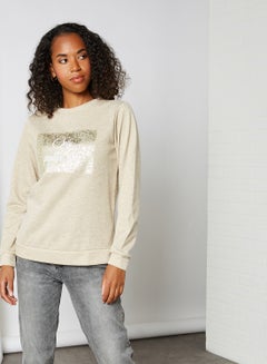 Buy Graphic Printed Long Sleeve Sweatshirt Beige in UAE