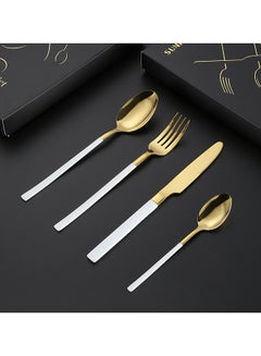 Buy 4 Piece Stainless Steel Cutlery Set White/Gold in UAE