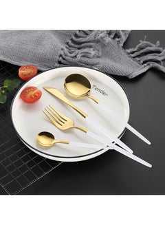 Buy 4 Piece Stainless Steel Cutlery Set White/Gold in UAE