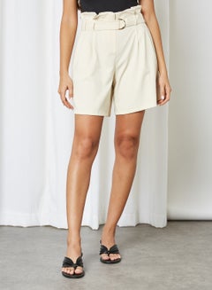 Buy Flared Design Relaxed Shorts Beige in UAE