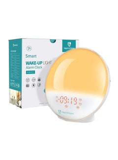 Adults Heavy Sleepers 7 Colors Ambient Lamp Sunrise Sunset Simulation Dual Clock with FM Radio Babacom Bedside Night Light Wake Up Light Sunrise Alarm Clock Snooze Function for Kids White 