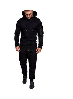 Buy Zippered Long-Sleeve Hooded Trouser Suit black in UAE