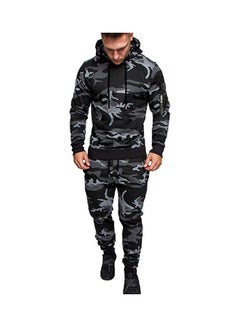 Buy Zippered Long-Sleeve Hooded Trouser Suit Gray camouflage in UAE