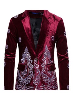 اشتري Velvet Suit V-Neck Lapel Embroidery Floral Coat أحمر برغندي في الامارات