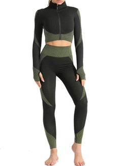 Buy 2-Piece Colourblock Sports Suit Black/Green in UAE