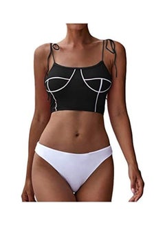 Buy Women Push-Up Padded Bra Beach Bikini Set Black/White in Saudi Arabia