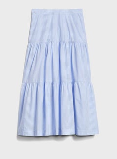 Buy Striped Pleated Midi Skirt Blue/White in Saudi Arabia