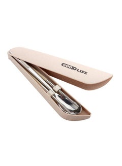 Buy 3-Piece Spoon And Chopsticks Set Silver/Beige 23x5cm in UAE