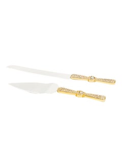 Buy 2-Piece Cake Knife Set Gold/Silver 1xCake Shovel 13x37x3 , 1xLarge Knife 20cm in Saudi Arabia