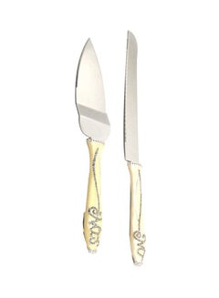 Buy 2-Piece Cake Knife Set Yellow/Silver 1xCake Shovel 13x37x3, 1xLarge Knife 20cm in Saudi Arabia