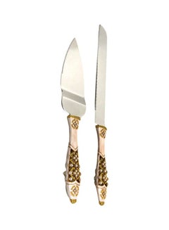 اشتري طقم سكاكين كيك من قطعتين بيج/ ذهبي/ فضي 1xCake Shovel 13x37x3, 1xLarge Knife 20سم في السعودية