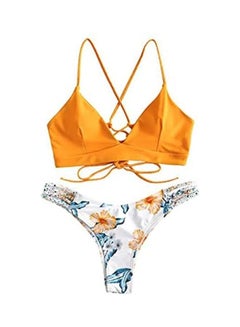 Buy WWomen's Bikini Cut Flower Two Piece Swimsuit Pushups Swimwear Beachwear brown in Saudi Arabia