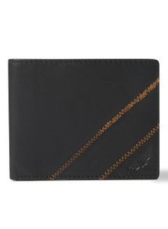 Buy Sewing Detailed Leather Wallet Black in UAE