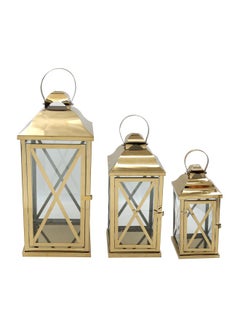 Buy 3-Piece Ramadan Lantern Set Gold/Clear Lantern 1 (20x50), Lantern 2 (16x40), Lantern 3 (12x30)cm in UAE