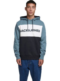 Buy Colorblock Pattern Hoodie Blue/Black/White in Saudi Arabia