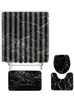 Buy 4 Pcs/set Water-resistant Shower Curtain & Lid Toilet Cover Pedestal Rug Non-slip Bath Mat Bathroom Decoration Accessories Black 40.0 x 30.0 x 4.0cm in Saudi Arabia