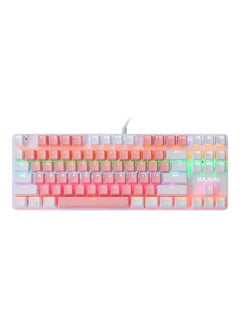 Buy 87 Keys Wired Mixed Light Keyboard With Mechanical Blue Switch Suspension Button Pink & White in Saudi Arabia