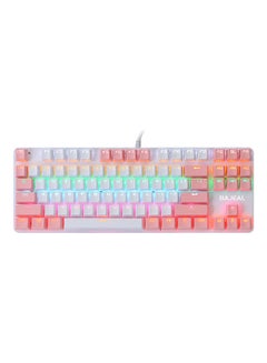 Buy 87 Keys Wired Mixed Light Keyboard With Mechanical Blue Switch Suspension Button White & Pink in Saudi Arabia