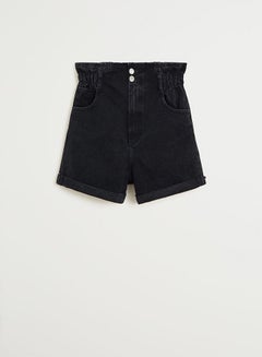 Buy Ruched Regular Shorts Black Denim in Saudi Arabia