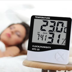 Buy Digital Humidity Meter Thermometer Indoor LCD Hygrometer Temperature Alarm Clock HTC-1 White 10.5cm in UAE