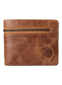 Buy Retro Leather Zipper Multifunctional Cowhide Wallet Dark Brown in Saudi Arabia