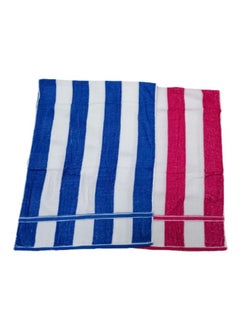 Buy 2-Piece Striped Bath Towel Set Blue/Pink/White 65x132cm in UAE