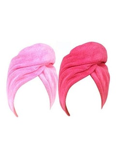 Buy 2-Piece Quick Dry Microfiber Hair Towel With Elastic Loop Pink 130cm in UAE