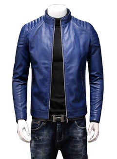 Buy Solid Biker Jacket Blue in UAE