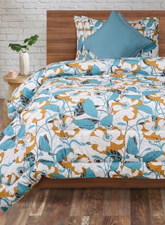 Buy Comforter Set King Size All Season Everyday Use Bedding Set 100% Cotton 5 Pieces 1 Comforter 2 Pillow Covers 2 Cushion Covers Blue/White/Brown in Saudi Arabia