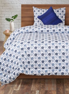 Buy Comforter Set Queen Size All Season Everyday Use Bedding Set 100% Cotton 3 Pieces 1 Comforter 1 Pillow Cover 1 Cushion Cover White/Blue Cotton White/Blue in Saudi Arabia