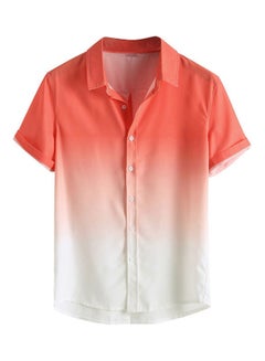 اشتري قميص رجالي أنيق بطبعة ألوان مائلة وياقة مطوية وأكمام قصيرة وأزرار برتقالي في السعودية