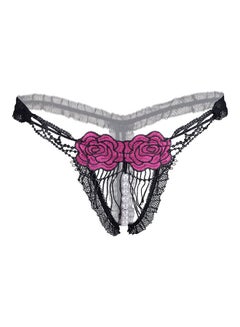 Buy Women Hollow Embroidery Crotchless G-String Rose Red in Saudi Arabia