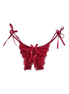 Buy Women Lace Crotchless See Through Low Rise G-String Thong Briefs Underwear Wine Red in Saudi Arabia