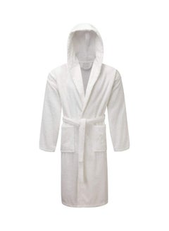 Buy 100% Cotton Kimono Hooded Bathrobe For Women and Men White 114cm in UAE