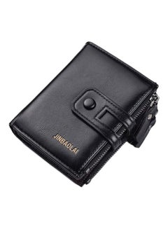 Buy Zippered Leather Mens Wallet Black in UAE