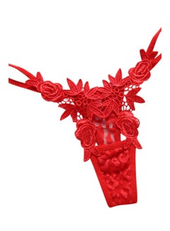 Buy Hollow Embroidery Underwear G-String Red in Saudi Arabia