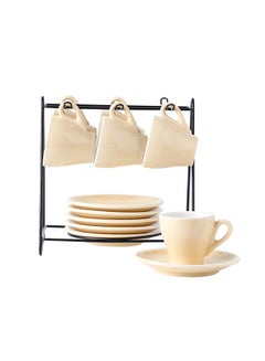 Buy Ceramic Coffee Cup And Saucer Set Beige 90ml in Saudi Arabia