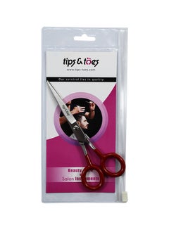 Buy Professional Barber Scissors Silver/Red 14centimeter in Saudi Arabia