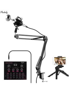 Buy 12 Live Sound Card And Professional Condenser Microphone Kit With Windscreen XLR Audio Cable I7105B Black in Saudi Arabia