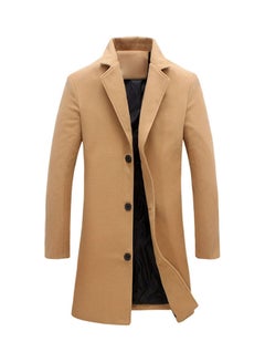 Buy Lapel Collar Woolen Single-Breasted Trench Coat Khaki in UAE