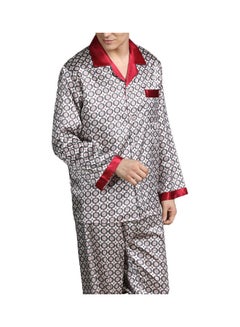 اشتري 2-Piece Printed Silk Pyjama Set Red Circle/Grey في السعودية