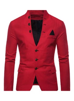 Buy Men Long Sleeve Stand Collar Tuxedo Suit Blazer 3 Button Pocket Slim Jacket Coat Red in Saudi Arabia