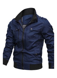 Buy Long Sleeve Stand Collar Jacket Dark Blue in UAE