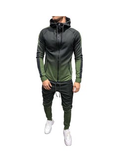 Buy Fashion Men Gradient Colour Sport Sweat Suit Hoodie Trousers Pants Set Tracksuit Green in Saudi Arabia